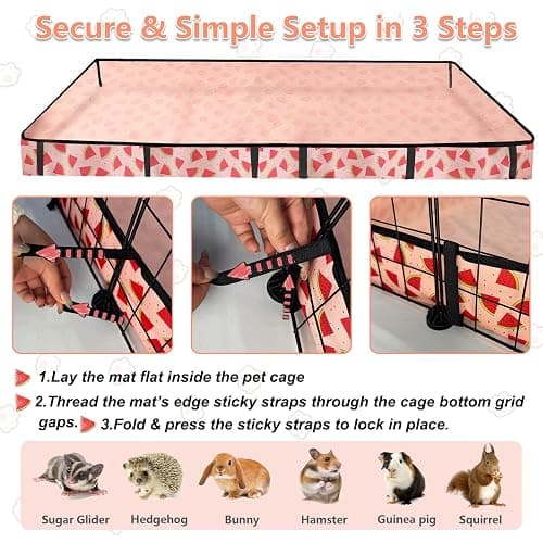 JOGEPEYO Waterproof Guinea Pig Cage Liners, Washable & Reusable Small Animal Cage Mat, for Rabbit, Hamster, Chinchilla, Hedgehog (Watermelon),C&C 24x48 inches thumbnail 3