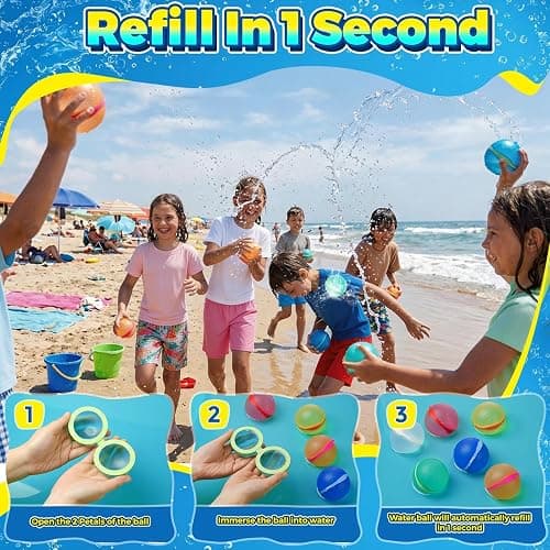 Reusable Water Balloons,12 Pcs Magnetic Splash Refillable Balls,Summer Water Toys for Kids Pool Beach & Outdoor (12pcs) thumbnail 4