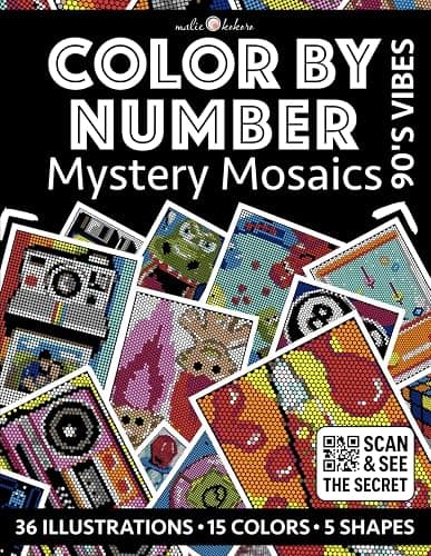 Color by Number: 90's Vibes | Mystery Mosaics Coloring Book for Adults | Black Background Edition: Color Quest with Circle, Square, Triangle, Diamond, ... (Color by Number - Black Edition | Pixelart) - Image 1