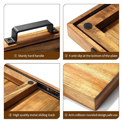 EVERBBKING Natural Acacia Sliding Tray for Coffee Machine Kitchen Appliance slider Moving Caddy, appliance slider,appliance rolling stand air fryer rolling tray thumbnail 6