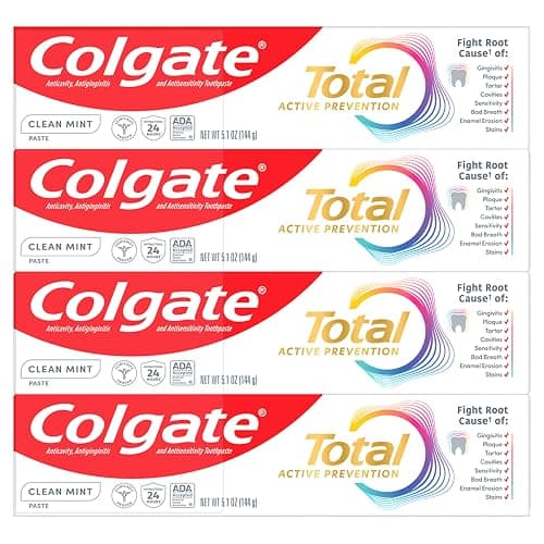 Colgate Total Clean Mint Toothpaste, 10 Benefits, No Trade-Offs, Freshens Breath, Whitens Teeth and Provides Sensitivity Relief, Clean Mint Flavor, 4 Pack, 5.1 Oz Tubes - 5.1 Ounce (Pack of 4) - Clean Mint - Image 1