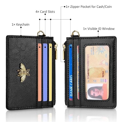 SEAVILIA Card Holder Keychain Wallet for Women with ID Window RFID Coin Purse Bee Gifts Slim Minimalist Small Wallet thumbnail 3