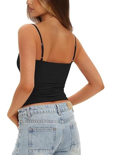 Darong Women Padded Tank Top Built in Bra Adjustable Spaghetti Straps Double Lined Basic Cami Shirt thumbnail 2
