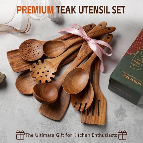 Wooden Spoons for Cooking,10 Pcs Natural Teak Wooden Kitchen Utensils Set Wooden Utensils for Cooking Wooden Cooking Utensils Wooden Spatulas for Cooking (10) thumbnail 2