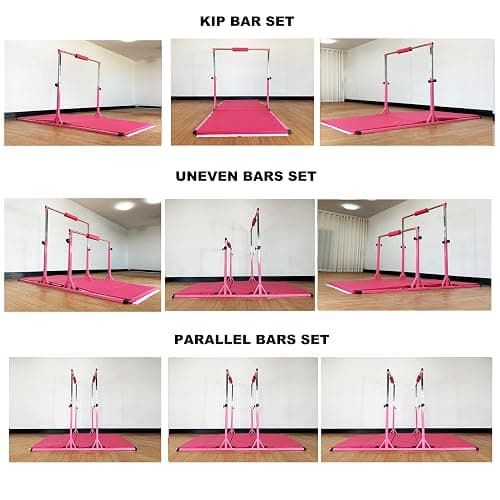 MARFULA Gymnastics Double Horizontal Bars 3Play Parallel Bars Uneven Bars Gymnastics Training Kip Bar with 304 Stainless Steel Regulating Arms & Fiberglass Rail for Indoor Outdoor Home Club Use thumbnail 7