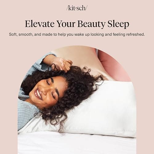 Kitsch Satin Pillowcase with Zipper for Hair & Skin, Softer Than Silk Pillow Cases Standard Size, Wrinkle-Free, Smooth and Cooling Satin Pillow Covers, 19"x26" - Ivory thumbnail 9