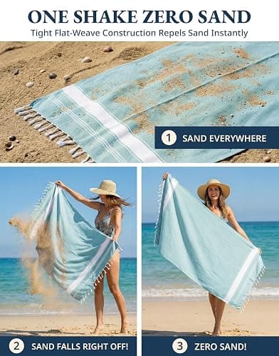 LANE LINEN Beach Towel 2 Pack, Oversized Beach Towel 39"x71", Lightweight Beach Essentials for Women, Large Pool Towel, Absorbent & Quick Dry, Sand Free Beach Towel - Aqua thumbnail 5