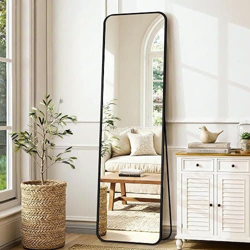 Delma Full Length Mirror, 56"x15" Black | Floor Standing Full Body, Wall Mounted, Freestanding or Leaning, Rounded Corners Rectangle Design thumbnail 8
