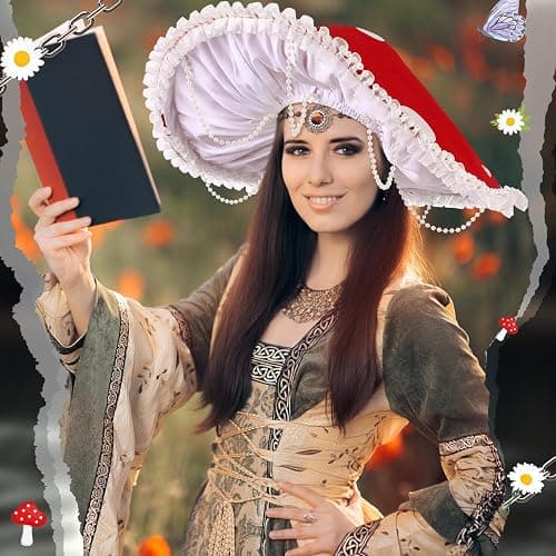 Croloose Mushroom Hat Renaissance Medieval Costume Cosplay Halloween Victorian Fairy Accessories with Bead Lace Brim Cap thumbnail 6