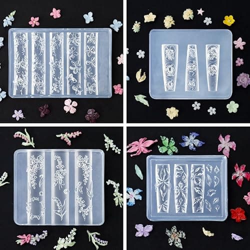 Laza 4pcs 3D Silicone Nail Art Molds Multiple Flower Shapes Nail Molds | Reusable Nail Molds for Nail Art, Good Elasticity, Acrylic 3D Spring Summer Flower Nail Charms Molds with Scraper & Pen thumbnail 5