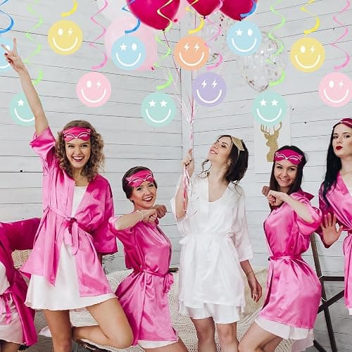 60Pcs Smile Face Birthday Decorations Preppy Party Decorations Smile Face Preppy Party Hanging Swirls Streamers Y2k Hot Pink Supplies for Birthday Party Favors thumbnail 2
