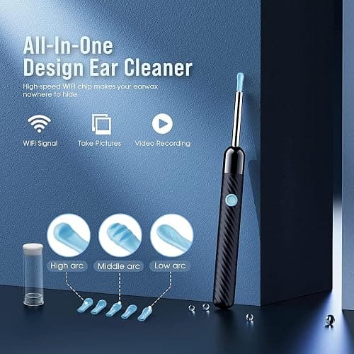 Ear Wax Removal - Earwax Remover Tool with 8 Pcs Ear Set - Ear Canal Cleaner with 1080P Camera - FSA HSA Eligible - Ear Cleaning Kit with 6 Ear Spoon - Ear Camera for iOS & Android (Black) thumbnail 2