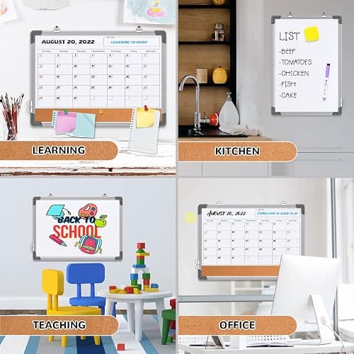 Monthly Calendar Whiteboard Dry Erase Cork Board Combination for Wall, 17"x13" Magnetic Dry Erase Board, Double-Sided White Board, Portable Board for Office, Kitchen, Planning, Memo, School, Home thumbnail 7