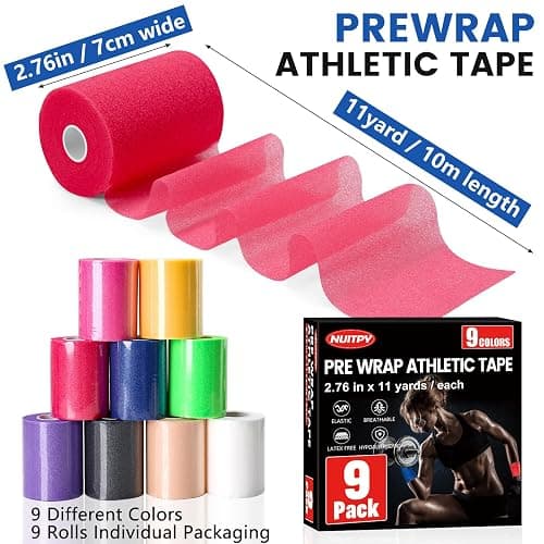 9 Pack Pre Wrap Tape, 9 Colors 2.76 Inch x 11 Yards Prewrap Athletic Tape for Hair Soccer, Pre Wrap Foam Tape, Soccer Pre Wrap Tape, Prewrap Headbands for Hair thumbnail 2