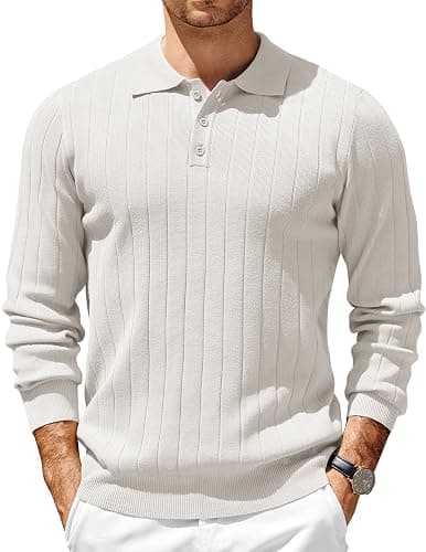 COOFANDY Mens Knit Polo Sweater Long Sleeve Polos Lightweight Casual Dress Pullover Sweaters - Image 1