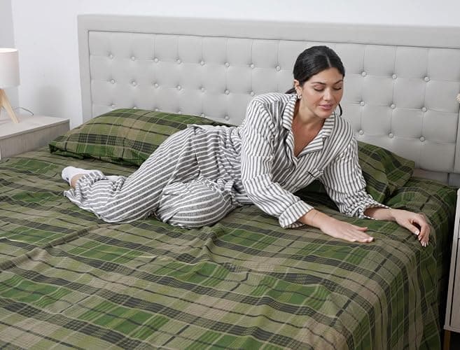 RUVANTI Flannel Sheets Queen Size - 100% Cotton Double Brushed Bed Sheets, Deep Pockets 16 Inches Queen Sheet Set, All Seasons Breathable & Extra Soft - Warm & Cozy, 4 Piece, DNA Plaid thumbnail 8