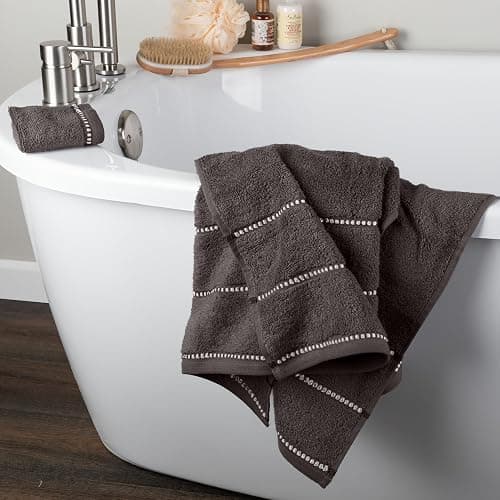 Lavish Home 6 Piece Bathroom Towels Set - 525GSM 100% Cotton Bathroom Essentials - 2 Bath Sheets, 2 Hand Towels, and 2 Wash Cloths for Bath, Shower, Gym, Spa, and Dorm Room (Charcoal) thumbnail 2