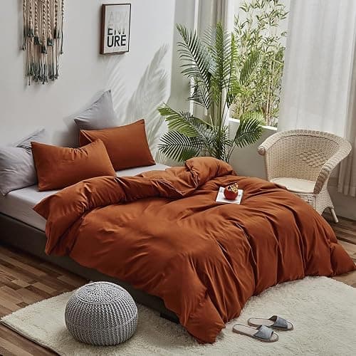 Houseri Burnt Orange Comforter Set California King Rust Orange Bedding Caramel Terracotta Cal King Comforter Sets Soft Comfy Women Men Aesthetic Cinnamon Reddish Brown Bed Quilts Blanket Cal King Size thumbnail 5