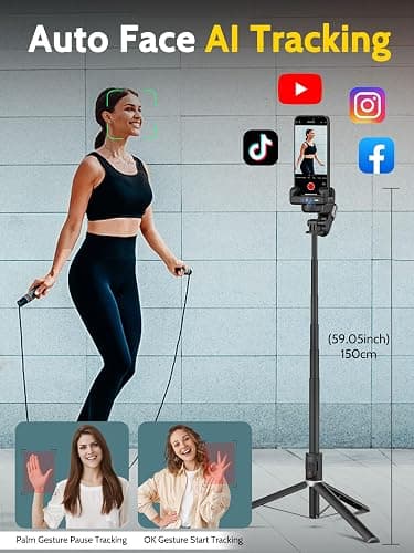 AOCHUAN Auto Face Tracking Tripod 360 Rotation w/RGB Light,Single-axis Phone Gimbal for iPhone Android w/Remote Control,Phone Stand Follow You for Video Recording,TikTok Vlogging(M2Pro Black) thumbnail 3