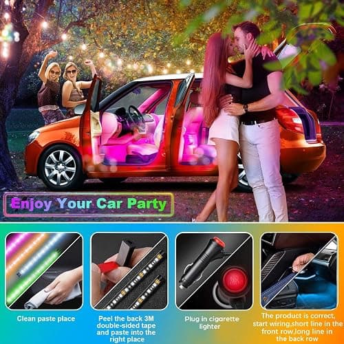 Car LED Strip Light, EJ's SUPER CAR 4pcs 36 LED Multi-Color Car Interior Lights Under Dash Lighting Waterproof Kit with Multi-Mode Change and Wireless Remote Control, Car Charger Included,DC 12V thumbnail 4