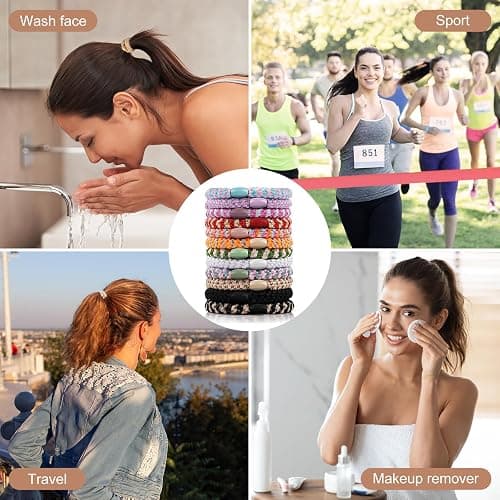 Kisvic Haargummi, 12 Stück Haargummis Damen Mehrfarbigen, Mode Geflochtene Hair Ties, Elastische Haarbänder für Frauen/Mädchen/Kinder,Dickes und Lockiges Haar thumbnail 7