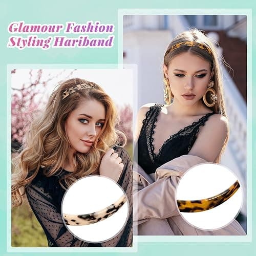 3 Colors Tortoise Shell Headband Set: Wide Acetate, Resin, Skinny Thin Headbands with Teeth for Women and Girls (White Laser, Leopard, Ivory) thumbnail 3