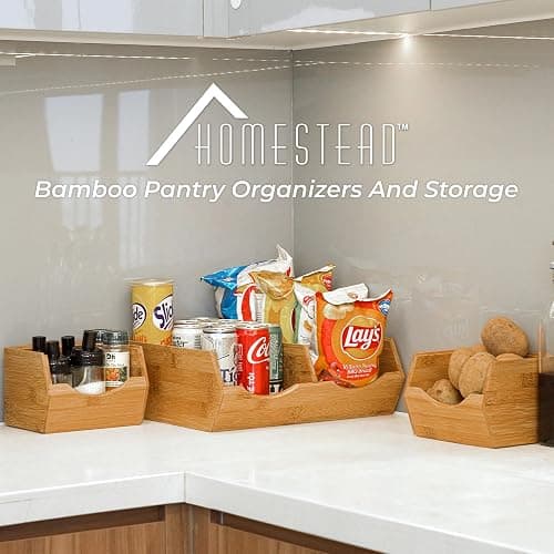 HOMESTEAD Bamboo Pantry Storage Bins – Potato & Onion Storage Bin for Pantry Organizers, Produce Organizer Set of 3 – Slide out Bin Access thumbnail 8