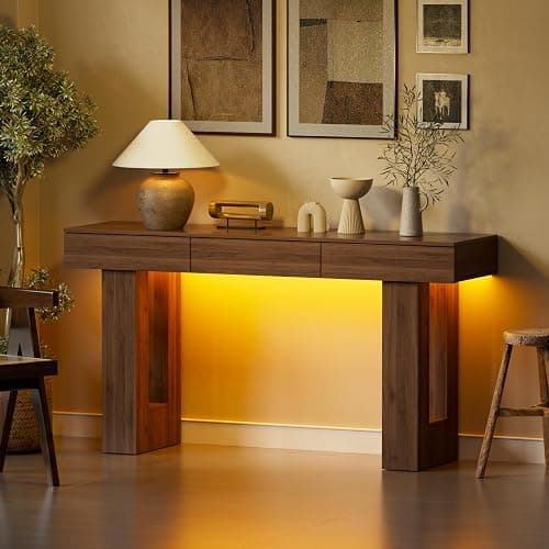 PAKASEPT 63-Inch Long Console Table with Colorful LED Lights and 3 Drawers, Wooden Rectangular Sofa Table Behind The Couch, Farmhouse Entryway Table for Entrance, Hallway, Living Room thumbnail 3