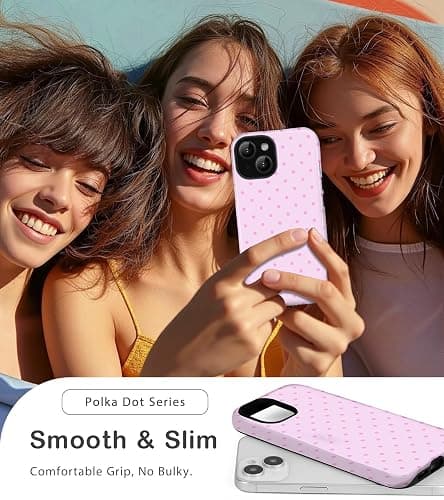 Amzfield for iPhone 13 Case for iPhone 14 Case Cute Polka Dot Aesthetic Retro Design for Valentines Fall Women Girls Simple Girly Chic Pretty Dual Layer Hybrid Protection Elegant Case, Pink thumbnail 6
