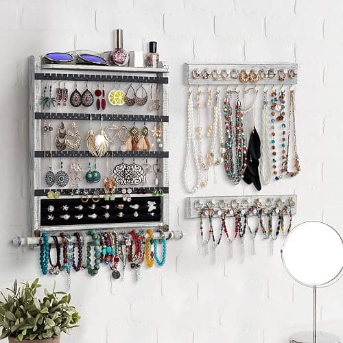 QILICHZ Wall Jewelry Organizer Set of 3 Jewelry Holder Jewelry Organizer Wall Mounted Wood Hanging Jewelry Wall Organizer Rustic Jewelry Hanger for Jewelry Storage Display thumbnail 2