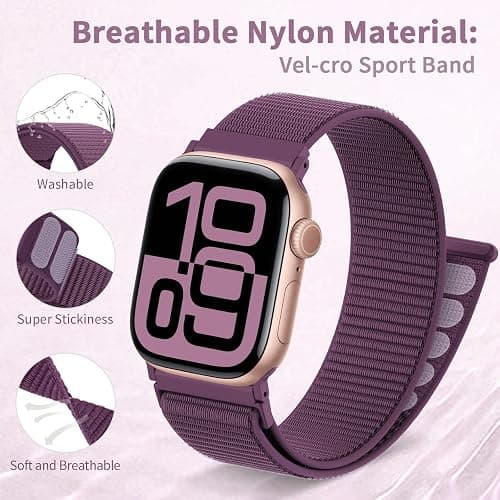 AMSKY 6 Pack Sport Nylon Loop Bands Compatible with Apple Watch Band 40mm 41mm 38mm 42mm 44mm 45mm 46mm 49mm for Women Men,Stretchy Vel-Cro Straps for iWatch Series 11 10 9 8 7 6 5 4 3 2 1 SE Ultra thumbnail 2