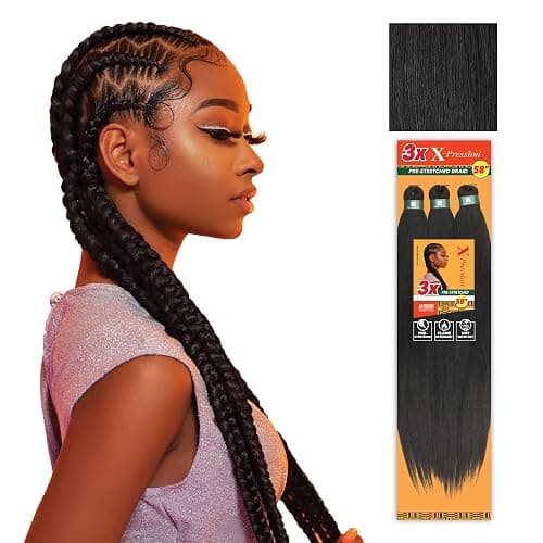 Sensationnel X-pression prestretched braiding hair - 3x braid 58 inch all kanekalon flame retardant synthetic braid for box braids and twists (1 pack, 1B OFFBLACK) - Image 1