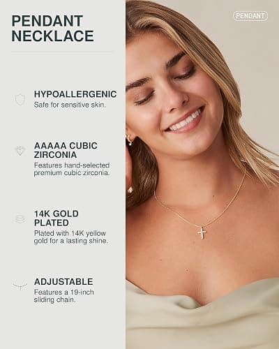 PAVOI 14K Gold Plated Cubic Zirconia Cross Necklace for Women | Cross Faith Pendant Necklaces thumbnail 2