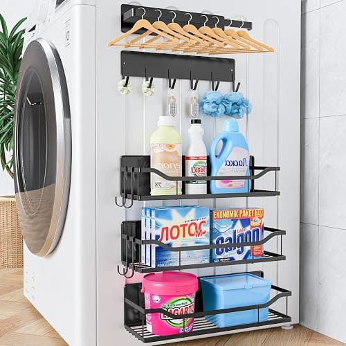 Magnetic Spice Rack,Multifunctional Magnetic Shelf for Washing Machine,Refrigerator,Microwave,and Any Metal Surface,Powerful Magnetic Shelves Include Magnetic Paper Towel Holder (5 pcs - Black) thumbnail 2