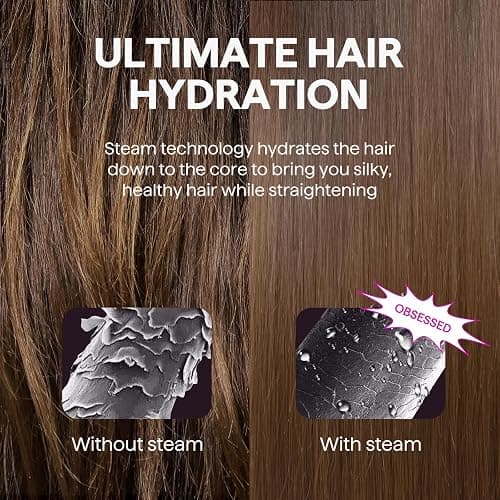 Wavytalk Steam Sesh Hair Straightener, Steam Reduces Damage, Nourishes Hair, and Expedites Straightening, 1.38'' Nano Titanium Flat Iron with Detachable Comb for Silk Press Smoothing & Blowout, Pink thumbnail 7