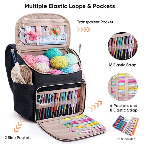 MYBAGZING Knitting Bag Backpack, Large Crochet Backpack - Crochet Bag Organizer, Yarn Storage Organizer - Yarn Holder with 10 Pockets for Crochet Accessories, Knitting & Crochet Supplies, Crochet Gift thumbnail 3