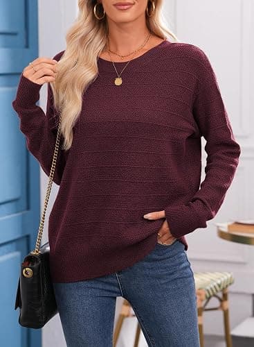 EVALESS Sweaters for Women Long Sleeve Fall Outfits 2025 Back Bow Knot Sweaters Round Neck Solid Knit Pullover Tops thumbnail 3