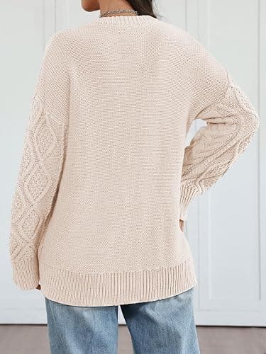Trendy Queen Women's Oversized Cable Knit Crewneck Sweaters Cozy Winter Clothes thumbnail 4