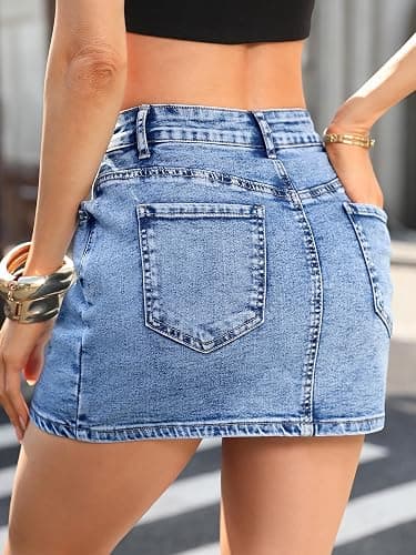 ELLEVEN Denim Mini Skirt for Women, Jean Skirt with Shorts Underneath | High Stretchy,Bodycon Sexy Skort,Micro Skirt,Casual Summer Jean Skorts with Pockets,Cute Skirts for Women Trendy thumbnail 3