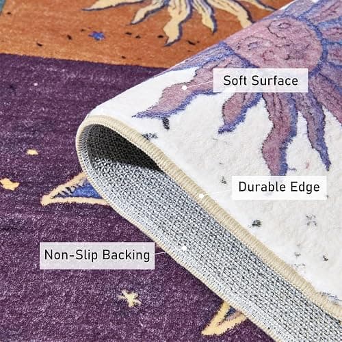 Boho Sun and Moon 3x5 Rug Washable Indoor Thin Doormat, Vintage Mystical Celestial Checkerboard Entryway Rugs Non Slip, Hippie Retro Aesthetic Cute Astrology Throw Rugs for Kitchen Bedroom thumbnail 3