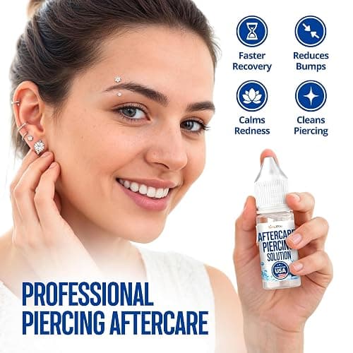 BodyJ4You Piercing Aftercare Drops - Saline Solution Natural Keloid Bump Removal - Ear Piercing Cleaner Nose Septum Belly Button Cartilage - Tea Tree Oil Sea Salt Aloe Rosemary - 0.33 Fl Oz | Cleans New Piercings Ear Nose - Soothes Septum Belly Button - Sea Salt Aloe Keloid Bump Care Travel Size 0.33 Fl Oz Dropper thumbnail 2