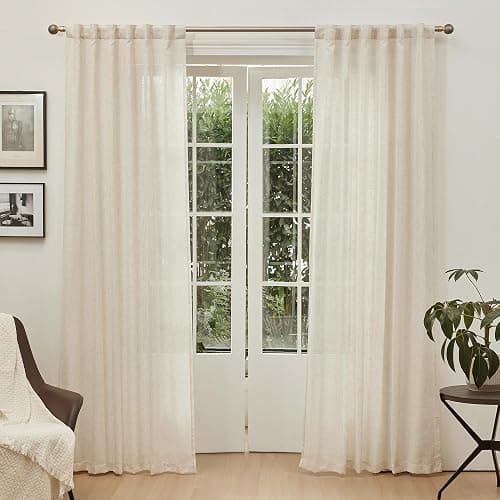 MYSKY HOME Linen Curtains for Living Room, Natural Semi Sheer Curtains & Drapes 84 inches Length 2 Panels Set Farmhouse Country Boho Style Back Tab Draperies for Sliding Glass Door, 50" Wide, Linen thumbnail 2