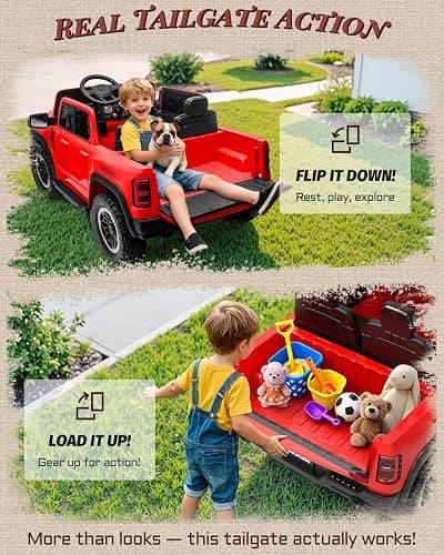 First Ride On 24V Ride On Toys for Big Kids, RAM 1500 2 Seater Ride on Car w/Remote, Battery Powered Truck w/ 4 Wheels Suspension, Toddler Car w/Bluetooth, LED Lights, Trunk thumbnail 3