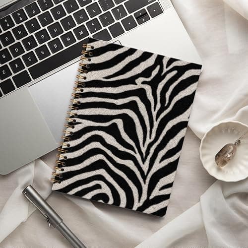 KTYHD Black White Zebra Stripe Notebook 5.5x8.3in, Zebra Spiral Journal | Black White Zebra Stripe Hardcover Spiral Notebook for Writing, Cute Animal Print Journal for Women School Supplies thumbnail 2