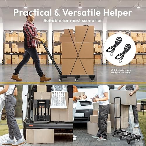 Voipvvii Folding Hand Truck 500lbs, Portable Heavy Duty Dolly Cart, 6 Wheels Collapsible Luggage Cart with 2 Elastic Ropes - Compact Trolley Cart for Easy Moving - Ideal Hand Cart for Travel and More thumbnail 7