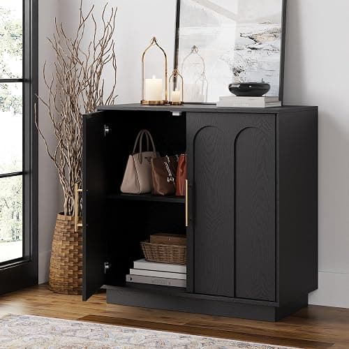 FORTUNETEC Sideboard Buffet Cabinet with Storage, Modern Accent Cabinet with Arched Doors & Shelf, 31.5" Modular Media Console, Minimalist Credenza for Living Room Kitchen Dining Room Entryway, Black thumbnail 6