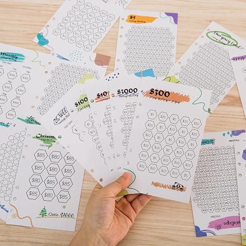 Laminated Money Savings Challenge Trackers for 6-Ring A6 Binders,Reusable cash Savings Tracker sheets,multiple budget cards for savings journey planner(15pcs) thumbnail 2