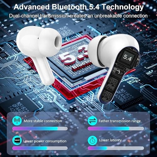 Wireless Earbuds, Bluetooth Headphones 5.4 HiFi Stereo Ear buds with ENC Noise Cancelling Mic, 40H Bluetooth Earbuds with Dual LED Display Charging Case, IP7 Waterproof Earphones for Android iOS, Blue thumbnail 3