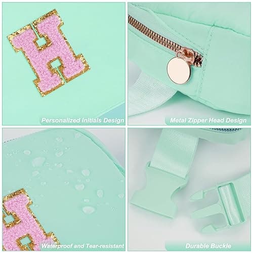 Uygafly Belt Bag Fanny Pack Crossbody Bags with Initials Letter Patch Cute Stuff Birthday Gifts for Teenager Girls Trendy Stuff for Teens | Light Green,H - Light Green - H thumbnail 5