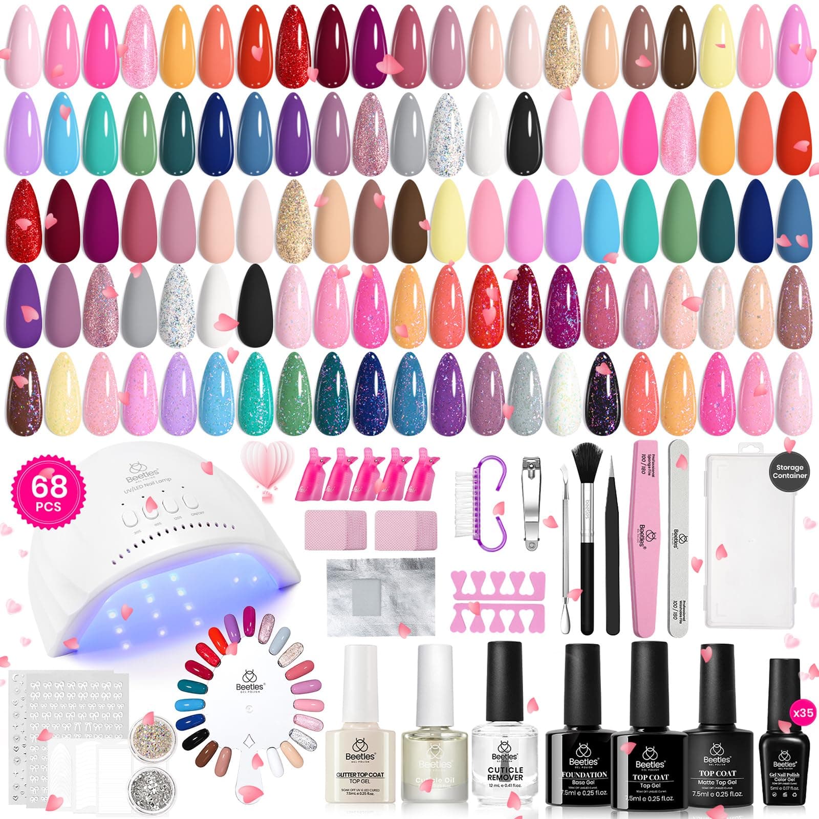 Beetles Gel Nail Polish Kit with UV Lamp 35 Colours 68 Pcs Starter Set - Image 1